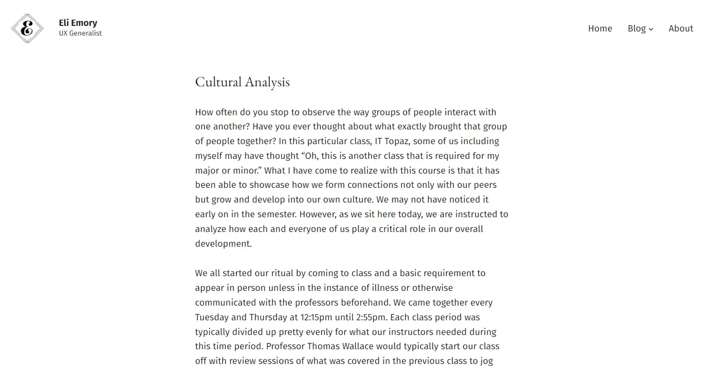 Cultural Analaysis: Writing Sample